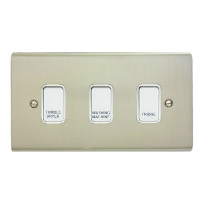 Stainless Steel Customised Kitchen Grid Switch Panel with White Switches - 3 Gang