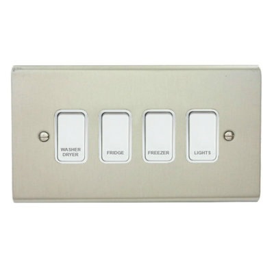 Stainless Steel Customised Kitchen Grid Switch Panel with White Switches - 4 Gang