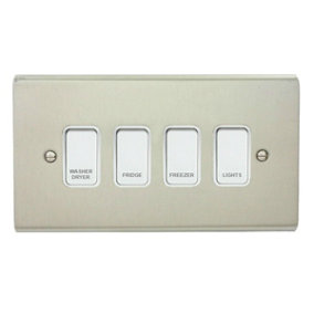 Stainless Steel Customised Kitchen Grid Switch Panel with White Switches - 4 Gang