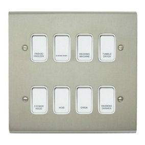 Stainless Steel Customised Kitchen Grid Switch Panel with White Switches - 8 Gang