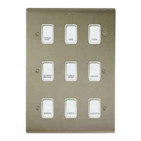 Stainless Steel Customised Kitchen Grid Switch Panel with White Switches - 9 Gang