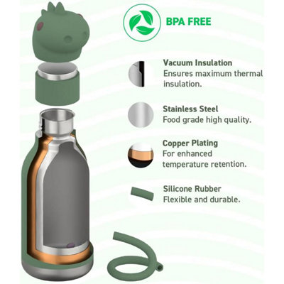 Stainless Steel Dinosaur Bestie Water Bottle with Reusable Flexi Straw 475ml