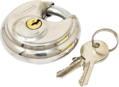 Stainless Steel Disc Padlock 60mm With 2 Keys Pad Lock Round Heavy Duty Shackle