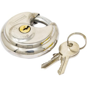 Stainless Steel Disc Padlock 60mm With 2 Keys Pad Lock Round Heavy Duty Shackle