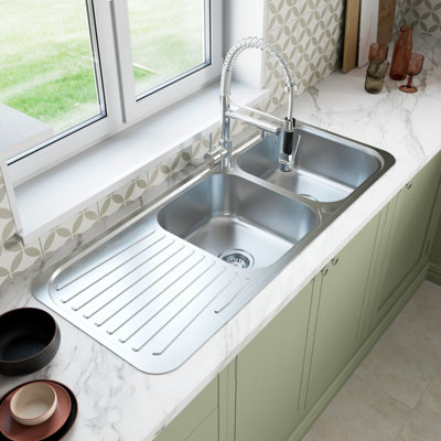Stainless Steel Double Bowl Kitchen Sink Left Hand Modern Drainer