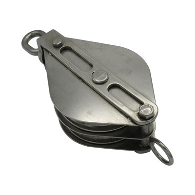 Stainless Steel Double Pulley Block 75MM (Wheel Swivel Eye Rope Becket)