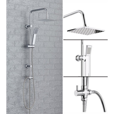 Stainless Steel Dual 2 Mixer Shower Heads Rainfall Rail Hose Riser Kit ...