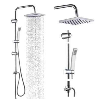 Stainless Steel Dual 2 Mixer Shower Heads Rainfall Rail Hose Riser Kit ...