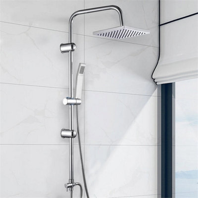 Stainless Steel Dual 2 Mixer Shower Heads Rainfall Rail Hose Riser Kit ...