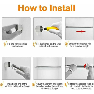 STAINLESS STEEL EXTENDABLE CLOSET ROD 48CM TO 80CM ADJUSTABLE ...