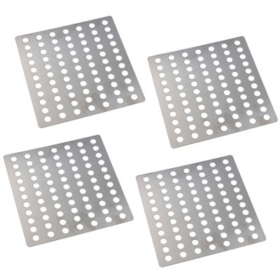 Stainless Steel Flat Drain Guard Cover Plate Grid 150mm x 150mm Rustproof 4pc