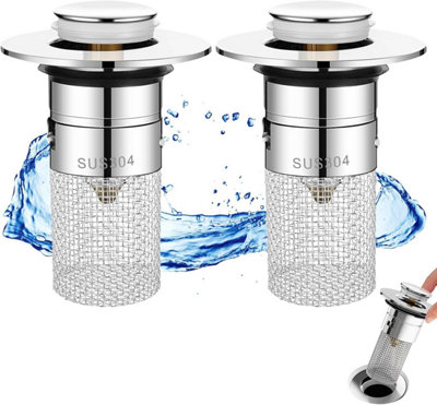 2-Pack Stainless Steel Floor Drain Filter – Pop-Up Sink Stopper With Removable Hair Catcher Basket, Fits 2.8-3" Holes