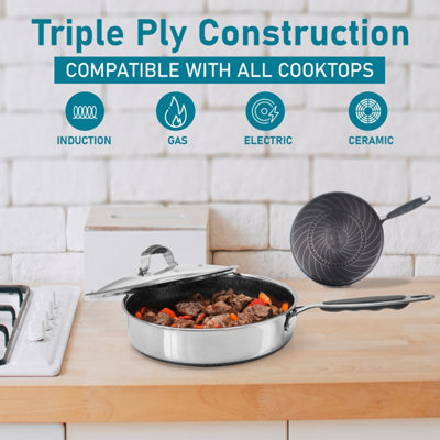 Stainless Steel Induction Frying Pan Non Stick Fry Cooking Cookware UK