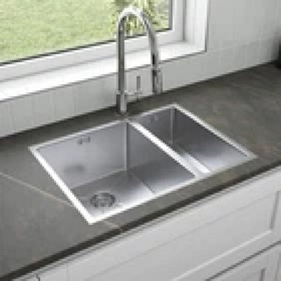 Stainless Steel Inset Kitchen Sink Deep 1.5 Bowl Strainer Waste 590x440mm