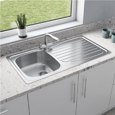 Stainless Steel Inset Kitchen Sink Single 1 Bowl Reversible Drainer ...