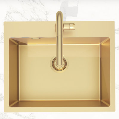 Stainless Steel Inset Single Bowl Kitchen Sink - Gold - 55 x 45 x 21cm