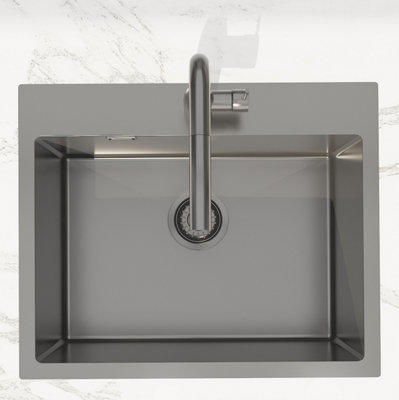 Stainless Steel Inset Single Bowl Kitchen Sink - Gun Metal - 55 x 45 x 21cm