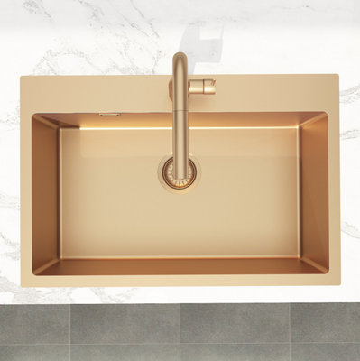 Stainless Steel Inset Single Bowl Kitchen Sink - Rose Gold - 68 x 45 x 21cm