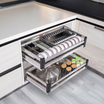 Stainless Steel Kitchen Cabinet Cupboard Pull Out Basket Cupboard ...