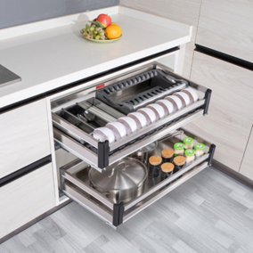Stainless Steel Kitchen Cabinet Pull-Out Basket Cupboard Drawer Organizer 814x430x170mm