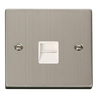 Stainless Steel Master Telephone Single Socket - White Trim - SE Home