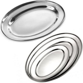 Stainless Steel Oval Rice Tray Plate Serving Dish Platter Meat Buffet Kitchen 25cm