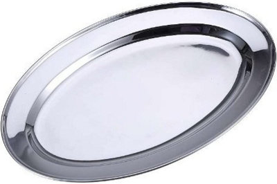 Stainless Steel Oval Rice Tray Plate Serving Dish Platter Meat Buffet Kitchen 35cm