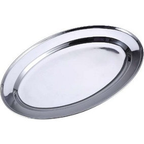 Stainless Steel Oval Rice Tray Plate Serving Dish Platter Meat Buffet Kitchen 35cm