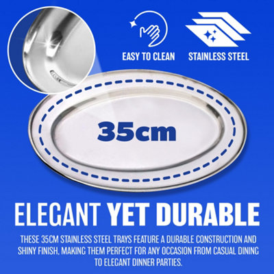 Stainless Steel Oval Rice Tray Plate Serving Dish Platter Meat Buffet Kitchen 35cm - 3