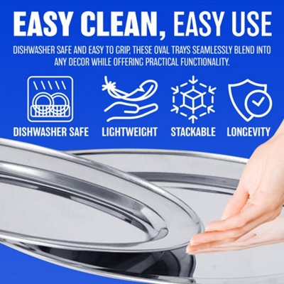 Stainless Steel Oval Rice Tray Plate Serving Dish Platter Meat Buffet Kitchen 35cm - 4