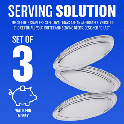 Stainless Steel Oval Rice Tray Plate Serving Dish Platter Meat Buffet Kitchen 35cm - 5