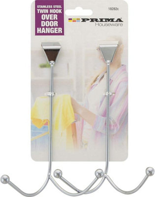 Stainless Steel Over The Door Twin Hooks Clothes Hanger Organiser Storage