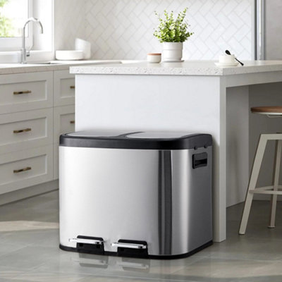 Stainless Steel Pedal Bin 2 Section Trash Can Kitchen Bin Recycling ...