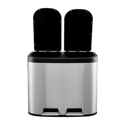 Stainless Steel Pedal Bin 2 Section Trash Can Kitchen Bin