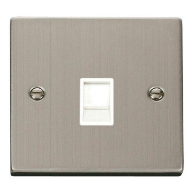 Stainless Steel Rj11 Socket - White Trim - SE Home