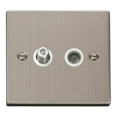 Stainless Steel Satellite & Coaxial Socket 1 Gang - White Trim - SE Home