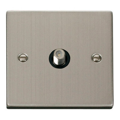 Stainless Steel Satellite Socket 1 Gang - Black Trim - SE Home