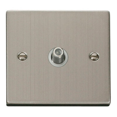 Stainless Steel Satellite Socket 1 Gang - White Trim - SE Home