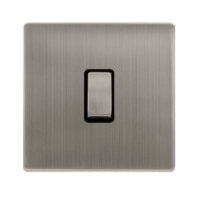 Stainless Steel Screwless Plate 1 Gang 20A Ingot DP Switch - Black Trim - SE Home