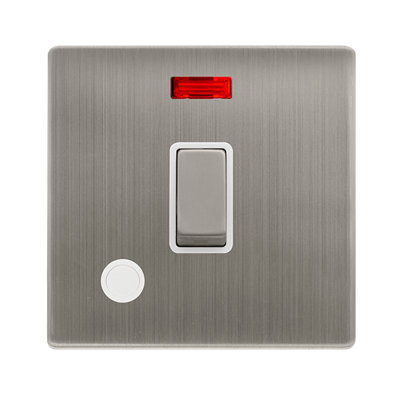 Stainless Steel Screwless Plate 1 Gang 20A Ingot DP Switch With Flex With Neon - White Trim - SE Home