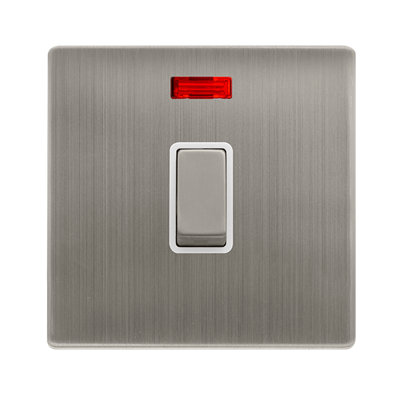 Stainless Steel Screwless Plate 1 Gang 20A Ingot DP Switch With Neon - White Trim - SE Home
