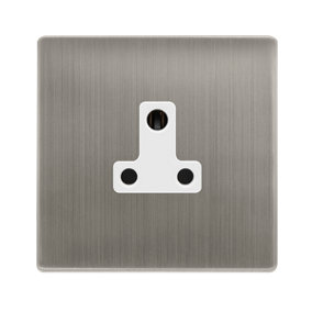 Stainless Steel Screwless Plate 1 Gang 5A Round Pin Socket - White Trim - SE Home