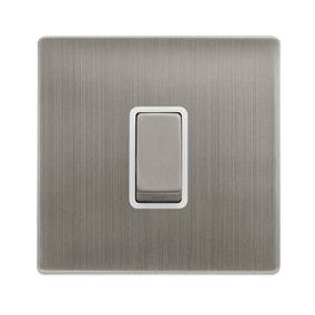 Stainless Steel Screwless Plate 10A 1 Gang Intermediate Ingot Light Switch - White Trim - SE Home