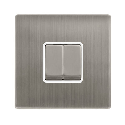 Stainless Steel Screwless Plate 10A 2 Gang 2 Way Ingot Light Switch - White Trim - SE Home