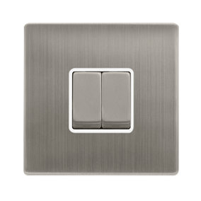 Stainless Steel Screwless Plate 10A 2 Gang 2 Way Ingot Light Switch - White Trim - SE Home