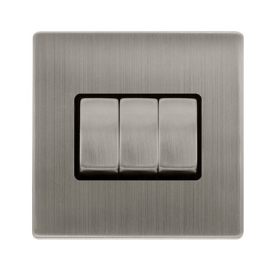 Stainless Steel Screwless Plate 10A 3 Gang 2 Way Ingot Light Switch - Black Trim - SE Home