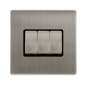 Stainless Steel Screwless Plate 10A 3 Gang 2 Way Ingot Light Switch - Black Trim - SE Home