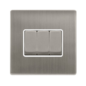 Stainless Steel Screwless Plate 10A 3 Gang 2 Way Ingot Light Switch - White Trim - SE Home