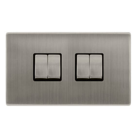 Stainless Steel Screwless Plate 10A 4 Gang 2 Way Ingot Light Switch - Black Trim - SE Home