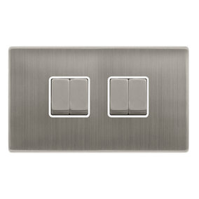 Stainless Steel Screwless Plate 10A 4 Gang 2 Way Ingot Light Switch - White Trim - SE Home